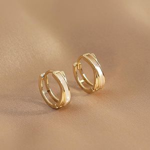 Hoop Huggie Vintage Élégant 14K Plaqué Or Réel Shell Fritillaria Croix Boucles D'oreilles Pour Les Femmes Tempérament Bijoux De Noce Cadeau Ins