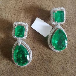Hoop Huggie Vintage Lab Emerald Dangle Boucles d'oreilles en argent sterling 925 Bijoux Fête Mariage Boucles d'oreilles pour les femmes Cadeau d'anniversaire de mariée 230807