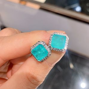 Hoop Huggie Vintage Lab Gemstone Emerald Paraiba Tourmaline Turquoise Boucles d'oreilles pour les femmes Stud Ear Fine Jewelry Accessoires Cadeau en gros 230517