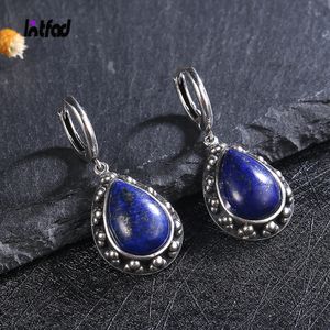 Hoop Huggie Vintage Naturel Lapis Lazuli Bijoux S925 Boucles d'Oreilles en Argent Sterling pour Femmes Pierre de Lune Gemme Fiançailles Anniversaire Cadeau 230614