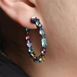 Hoop Huggie White Black Koper Kleurrijk Kubieke Zirconia Big Round Round Earrings Mode vrouwelijk feestgeschenk voor damesjuwelsehoop hoopoop