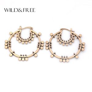 Hoop Huggie Wild Free Vintage en alliage de zinc Boucles d'oreilles pour les femmes Or antique Petites perles rondes Grand cercle Jewelry1