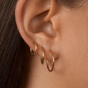 Hoop Huggie Boucles d'oreilles épaisses en acier inoxydable pour femmes grandes, moyennes et petites, cadeaux de bijoux en spirale ronde dorée