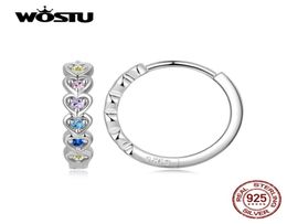 Hoop Huggie Wostu 100 REAL 925 SERPLAIS SIMPLE RAIS-CORD COEURS RAIS-COEUR Zircon coloré pour femmes Bijoux de mariage fin 221008929433