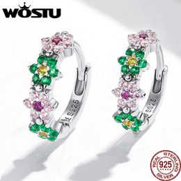 Hoop Huggie WOSTU Echt 925 Sterling Zilver Lente Bloem Multi Kleur Zirkoon Vrouwen Bruiloft Fijne Sieraden Cadeau Voor Vrouwen FICE1320 est 230614