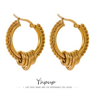 Hoop Huggie Yhpup roestvrij staal ronde ongebruikelijke sieraden stijlvolle goud PVD vergulde gedraaide Huggie oorbellen Joyeria Acero Inoxidable Mujer 230411