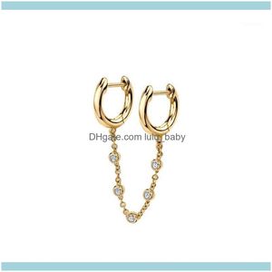 Hoop JewelryHoop Hie Double Circle Long CZ CZ Zircon Chain Cartilage Boucles d'oreilles pour femmes Bijoux de mode Gold Small Round 20211 Drop Livraison