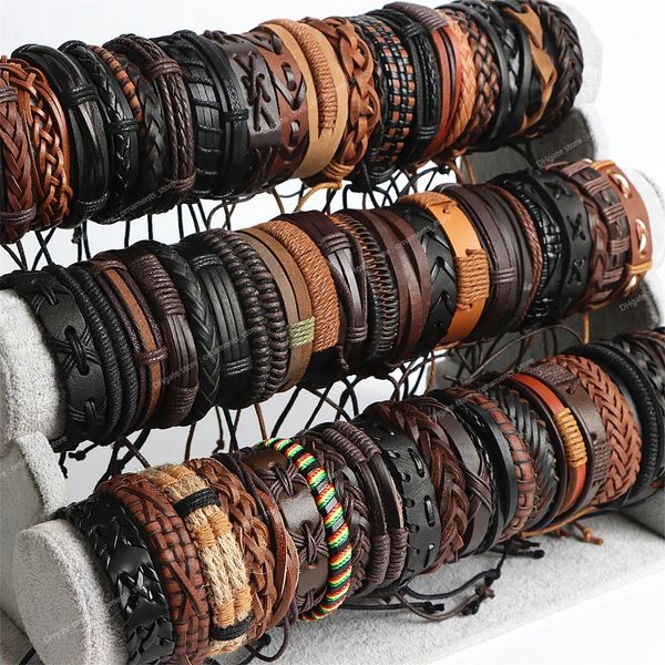 En gros de 100 styles faits à la main bracelets de manchette en cuir vintage pour femmes styles de mixage des cadeaux de fête ajustés en bracelet bijoux de bijoux de mode