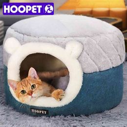 HOOPET Kat Bed Huis Zachte Pluche Kennel Puppy Kussen Kleine Honden Katten Nest Winter Warm Slaap Hond Bed Pet Mat Levert 210722