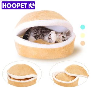 HOOPET Chaud Chat Lit Maison Hamburger Lit Démontage Coupe-Vent Pet Chiot Nid Coquille Cacher Burger Bun pour L'hiver 210713