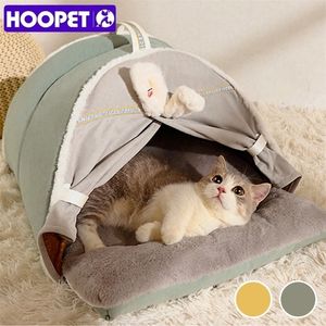 HOOPET Winter Cat Tent Warme Bed voor S Slapen Verwijderbare Dikke Kussen Hond Sofa Nest House Pet Supplies 220323