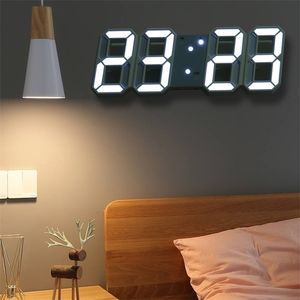 HOOQICT 3D LED numérique grande horloge murale design moderne maison salon décoration date température calendrier alarme table horloge 210325