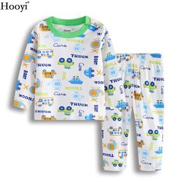 Hooyi Green Trucks Baby Boys Pajamas Juego de ropa para niños Juegos de sueño Sleepwear 100% Algodón Cartoon Bebe Camiseta 240325