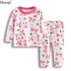 Hooyi roze prinses babymeisje kleren sets baby pamas kleding t-shirt broek pak paarden meisjes slaapkleding 100% katoen l2405