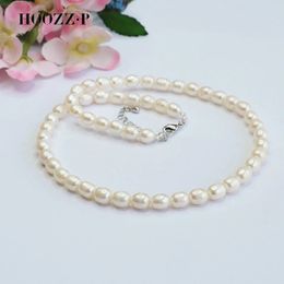 Hoozz.P Top Fashion Pearl Pearlace Natural Freshwater White Rice Pearls 925 Plata Joyería de perla fina para mujeres regalos de niñas 240412