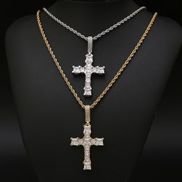 Hop Progg Hip Set Aaa Cz Stone Cross Pendante Collier Bling Iced Out Bagutte Diamond For Women Men Rappeur White White Gold Birthday Jewelry Gift Bijoux Collier