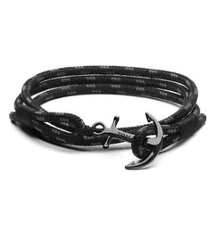 Pulsera Hope 4 Tamaño Tom Hecha a mano Cuerda de triple hilo negro Brazalete con dijes de ancla de acero inoxidable con caja y etiqueta Th69378896