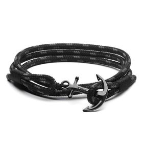 Bracelet Hope 4, taille Tom, fait à la main, corde à triple fil noir, breloques d'ancre en acier inoxydable, avec boîte et étiquette Th69378896