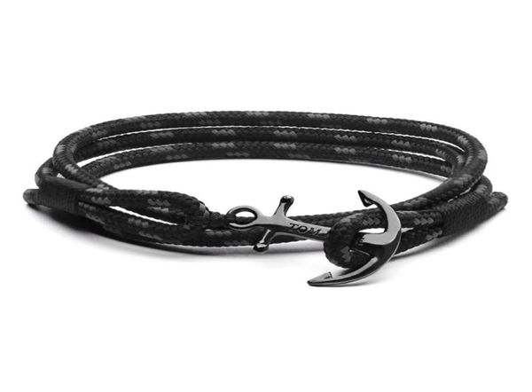 Pulsera Hope 4 Tamaño Tom Hecha a mano Cuerda de triple hilo negro Brazalete con dijes de ancla de acero inoxidable con caja y etiqueta Th64995429