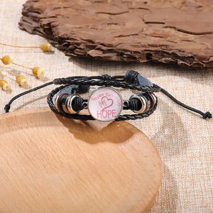 Espoir Bracelet à breloques pour femmes Bracelet de sensibilisation au Cancer du sein Bracelet en cuir tressé corde Bracelet mode bijoux faits à la main