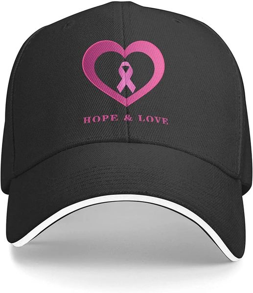 Hope Love Breast Cancer Conciencia de béisbol Capas Hombres Mujeres Ajustables Sombreros de padre Papá bajo Bola sólida Black 240322