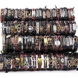 HOQIAGA 100 stks lederen armbanden mannen vrouwen Echte vintage punk rock retro paar handgemaakte manchet polsband hele partijen bulk 2103262c