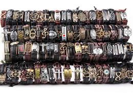 Hoqiaga 100pcs Bracelets en cuir Men Femmes Véritable Vintage Punk Rock Retro Couple de bracelet à la main