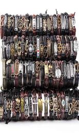 Hoqiaga 100pcs Bracelets en cuir Men Femmes Véritable Vintage Punk Rock Retro Couple à la main