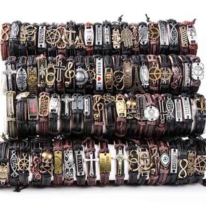 HOQIAGA 100 pièces bracelets en cuir hommes femmes véritable vintage punk rock rétro couple fait main manchette bracelet gros lots en vrac 210330