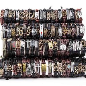 HOQIAGA 100pcs bracelets en cuir hommes femmes véritable vintage punk rock rétro couple bracelet manchette fait à la main lots entiers en vrac 2103262c