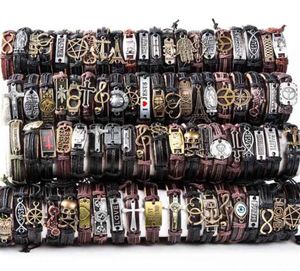 HOQIAGA 100PCS LEDEREN BRACELETS MEN MEN DRUIEN Echt vintage punk rock retro paar handgemaakte manchet polsbandje hele kavels bulk 21033588231