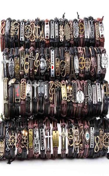 HOQIAGA 100 pièces bracelets en cuir hommes femmes véritable vintage punk rock rétro couple bracelet manchette fait à la main lots entiers en vrac 21038758057