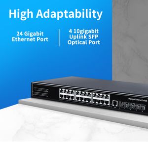 Switch Ethernet géré à Horaco 28 Port L3 10Gigabit Up-lik-link Switcher 1000Mbps 24 Port Hub Internet Splitter 1U Rackmount