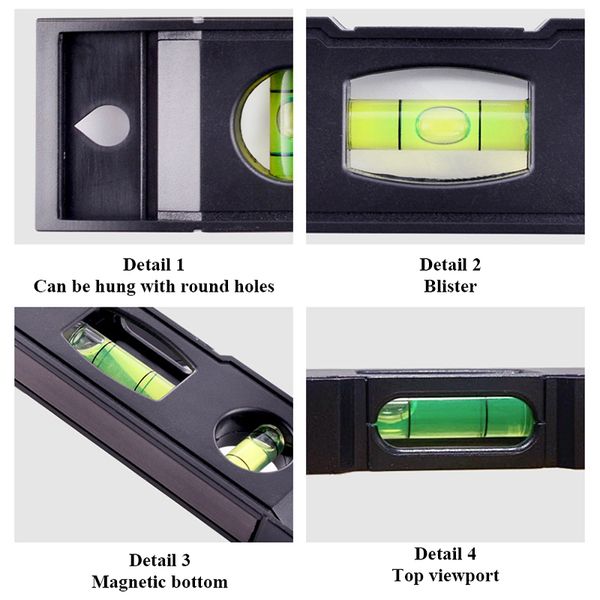 Règle horizontale 3 Bubble Spirit Niveau magnétique ABS Shell Mini Pocket Pocket Niveau portable Mesure d'outils Machinerie d'outils