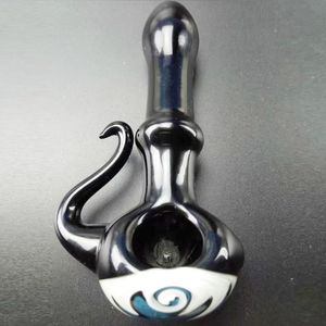 Tuyaux de cuillère en verre de tête noire de corne tuyau de bong d'eau en verre capiteux pour fumer des bangs de narguilé en stock