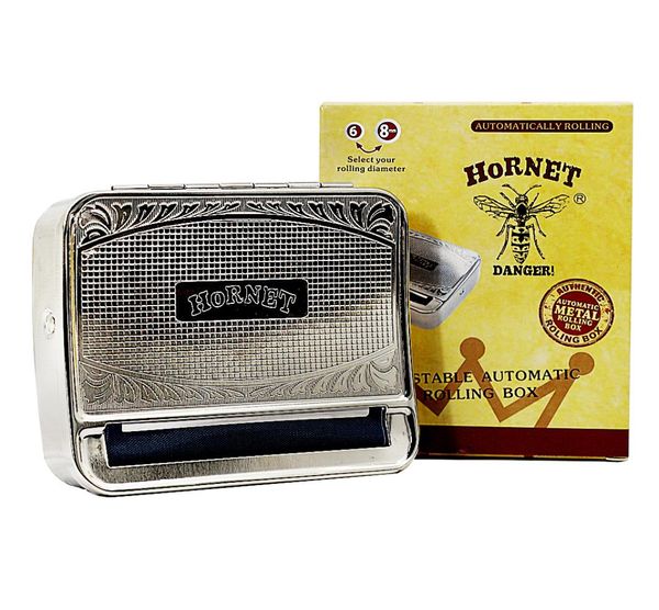 Boîte à roulettes à fumer automatique Hornet Automatic 78 mm Silver Cigarette Maker Tobacco Roll Machine Case Plateau entier6994599