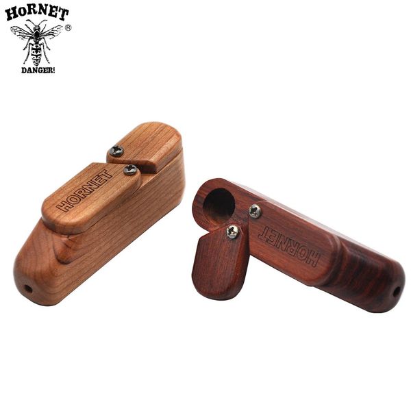 HORNET Pipes à fumer en bois naturel avec étui de conteneur de stockage 80MM Pipe à herbes de tabac en bois à la main fumer à la main accessoires pour fumer nouveau