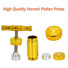 Hornet Pollen Presser Accessoires pour fumeurs Poignée de compresseur Herbe sèche Tabac Broyeur à épices Broyeur Zinc / aluminium Métal Teinture Forme en T Doré