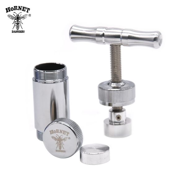 HORNET Fumar Metal Aluminio Polen Presser Compresor En forma de T Mango en T Prensa Hierba seca Tabaco Especias Molinillo Trituradora Crema Whipper Accesorios de color dorado plateado