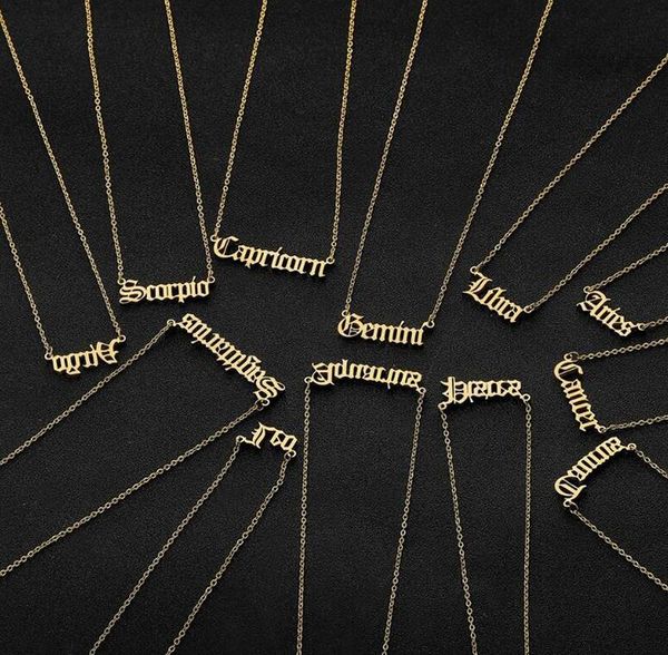 Collier pendentif signe horoscope Constellation colliers de lettre du zodiaque en acier inoxydable Taureau Verseau Scorpion Gémeaux Sagittaire bijoux de mode en gros