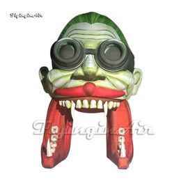 Vreselijke gigantische kwaadaardige opblaasbare demon tunnel vampier hoofdmodel 5m groene lucht blaast zombie -poort op met tanden voor Halloween -decoratie