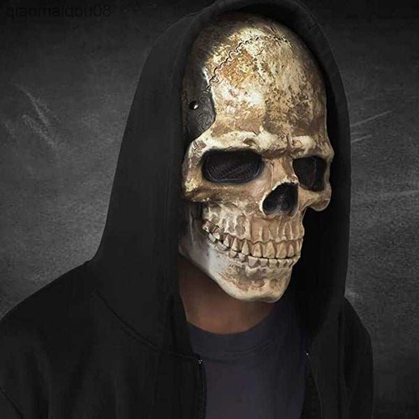 Horreur 3D Tête Complète Crâne Masque Halloween Mâchoire Mobile Squelette Crâne Latex Masque Effrayant Partie Cosplay Costume Accessoires pour Adultes Cadeau L230704