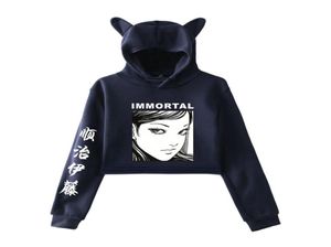 Horror Comic Junji Ito Vrouwen Hoodie Lange Mouw Trui Tops Korte Jumper Sweatshirt Casual Capuchon Crop Top Hip Hop Kleding5239476