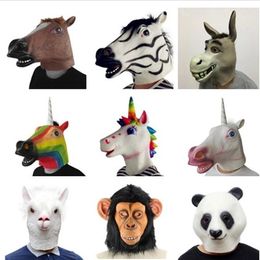 Horreur Dinosaure Tigre Panda Licorne Chien En Caoutchouc Masque Animal Latex Party Animal Masque Childparty Halloween Mascarade Masque Drôle Y200283z