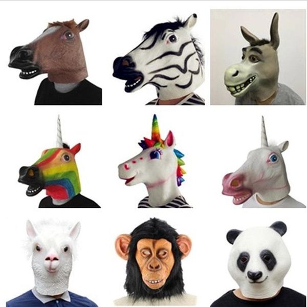 Horror Dinosaurus Tijger Panda Eenhoorn Hond Rubber Dierenmasker Latex Party Animal Masker Kinderfeest Halloween Maskerade Masker Grappig Y200276N