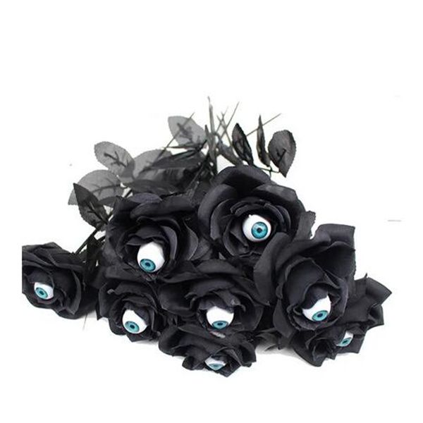 Fiore horror rosa fiore artificiale con bulbo oculare forniture di Halloween 41 cm fiore finto nero accessori per costumi cosplay GC2265