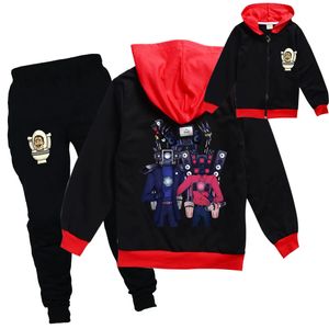 Juego de terror Skibidi Chaqueta de baño Niños Speakerman TV Hombre Disfraz de Halloween Ropa de otoño para niños Sudaderas con capucha para niñas Pantalones 2 piezas Conjuntos 240108