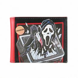 Horreur Ghost Face portefeuille en cuir court portefeuille Mey Clip multi-carte titulaire de la carte portefeuille horizontal porte-monnaie Halen cadeau pour e4Zp #