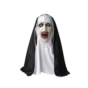 Máscara de Cosplay de monja de cara de fantasma de terror, maquillaje de grito de miedo, disfraz de Halloween para fiesta, tocado de látex, máscara de Casa Encantada de Thriller Grimace