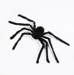 Arañas de peluche negras gigantes de terror, accesorios de decoración para fiestas de Halloween, juguetes para niños, decoración de casa embrujada, telaraña de araña de Halloween de 30CM